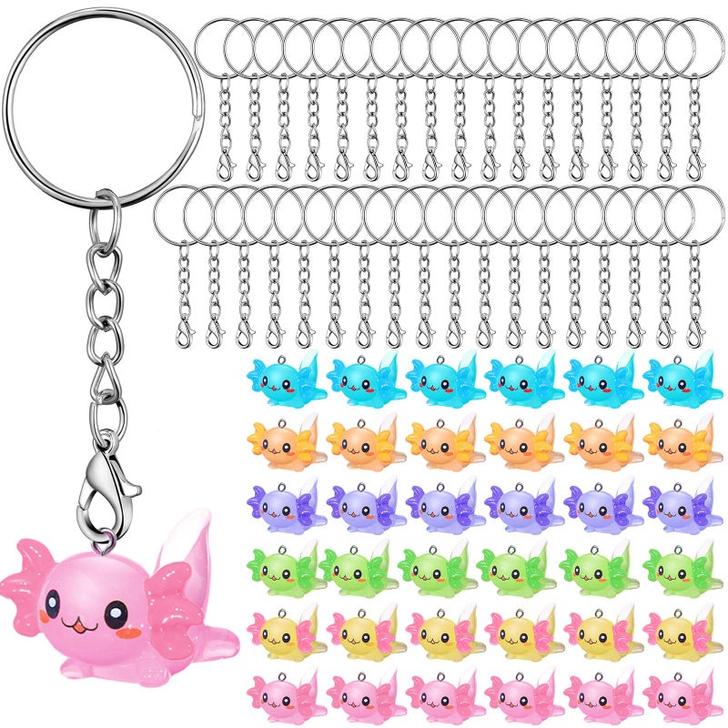 Liliful 36 Pcs Axolotl Keychains Resin Axolotl Party Supplies Mini Animal Key Chain 3D Figurine Pendant for Easter Egg FillerClassic ColorsLying Style - Image 2