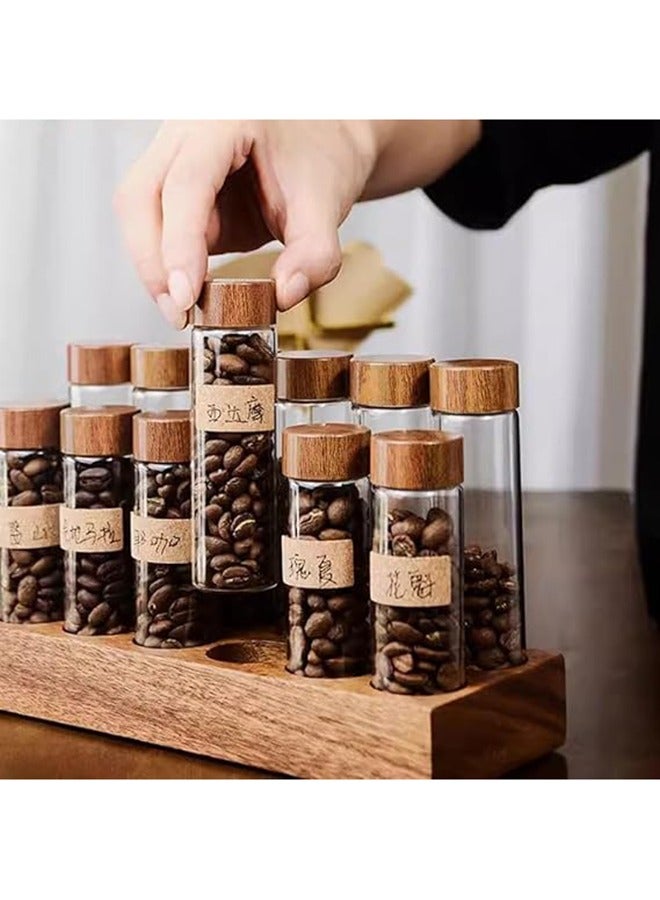 HOOPZOZA Coffee Bean Storage Tubes 12 Tubes Single Dose Sealed Coffee Bean Storage Jar with Walnut Stand Portable Coffee Bean Container Coffee Bean Glass Vials Multipurpose Sealed Jars 6 Long+6 Short  - Image 3