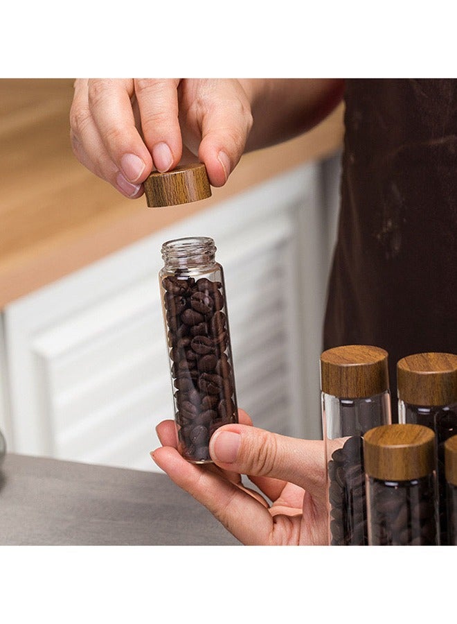 HOOPZOZA Coffee Bean Storage Tubes 12 Tubes Single Dose Sealed Coffee Bean Storage Jar with Walnut Stand Portable Coffee Bean Container Coffee Bean Glass Vials Multipurpose Sealed Jars 6 Long+6 Short  - Image 4