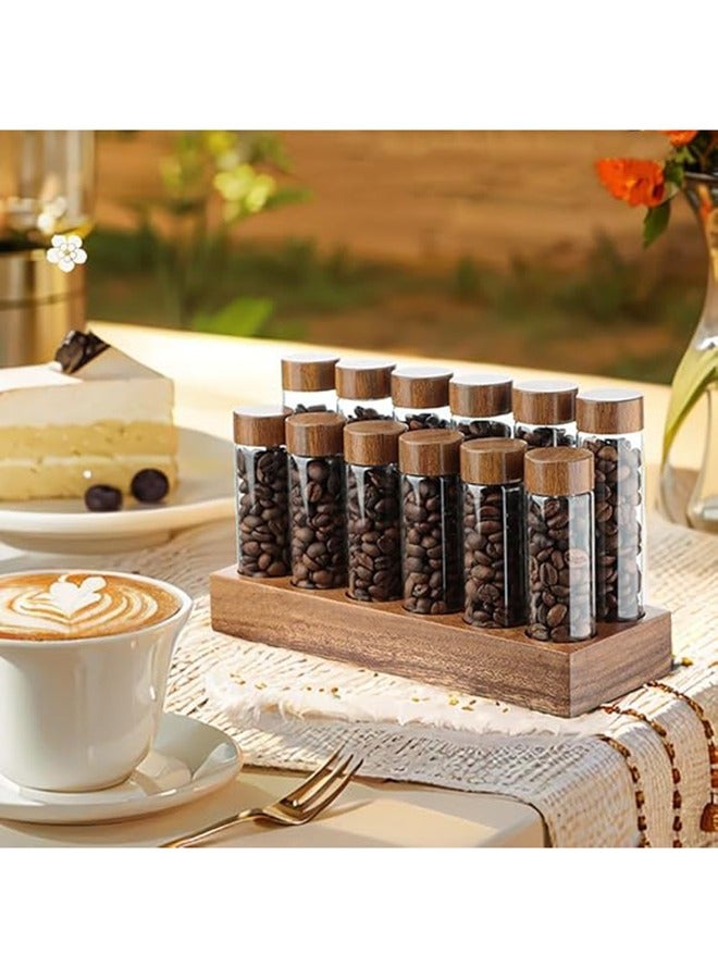HOOPZOZA Coffee Bean Storage Tubes 12 Tubes Single Dose Sealed Coffee Bean Storage Jar with Walnut Stand Portable Coffee Bean Container Coffee Bean Glass Vials Multipurpose Sealed Jars 6 Long+6 Short  - Image 2
