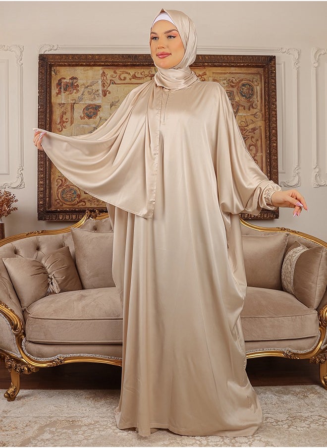 Zmurud Practical plain silky satin prayer dress with headscarf from zmurud fashion  - Image 3