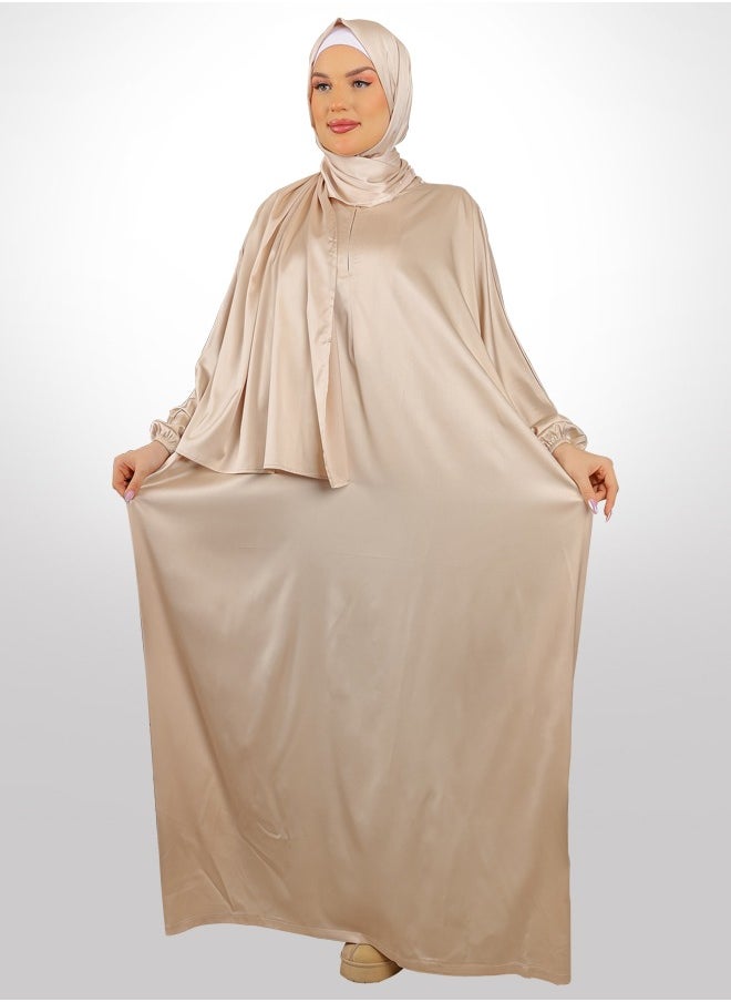 Zmurud Practical plain silky satin prayer dress with headscarf from zmurud fashion  - Image 1