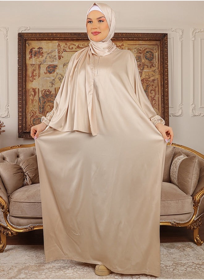 Zmurud Practical plain silky satin prayer dress with headscarf from zmurud fashion  - Image 4