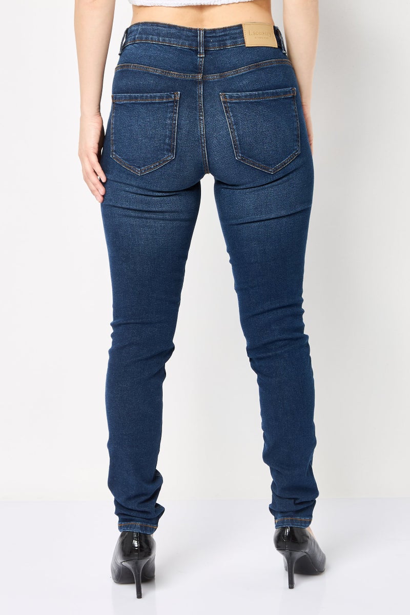 VERO MODA I,Scenery x Vero Moda Women Skinny Fit Mid Rise Ripped Stretchable Jeans, Dark Blue - Image 4
