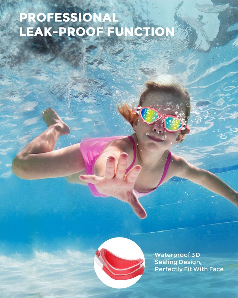 OMID Kids Swim Goggles, 2 Packs P2 Comfortable Polarized Unisex-child Swimming Goggles, Anti-Fog No Leaking Swim Goggles for Children with UV Protection Age 6-14 (Blue Gold+Pink Gold) - Image 5