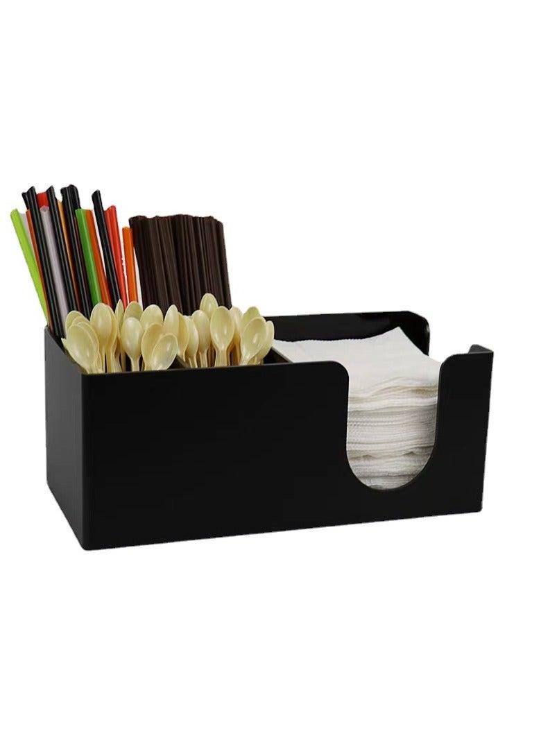 Beauenty Bar Caddy Organizer – Fully Loaded with Bar Supplies – Napkins, Cocktail Straws, and Swizzle Sticks – Heavy-Duty Refillable Bar Organizer in Stylish Black - Image 1