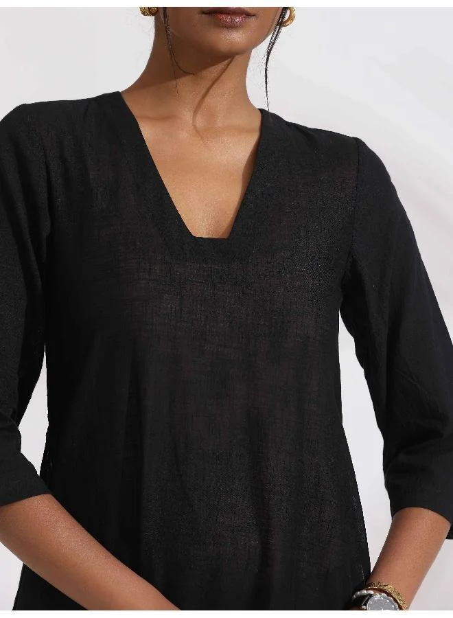 ترو برونز trueBrowns Black Cotton Schiffli Kurta Set