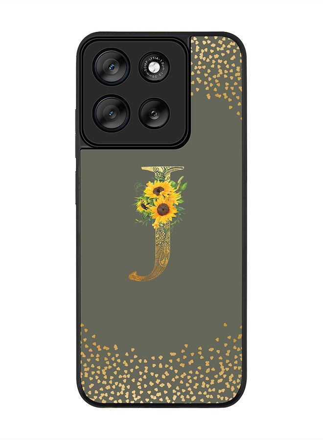 Stylizedd For Motorola Moto G56 Case,Slim fit Camera Protection, Shockproof Thin Phone cover  - Custom Floral Monogram - J  (Olive Green ) - Image 1
