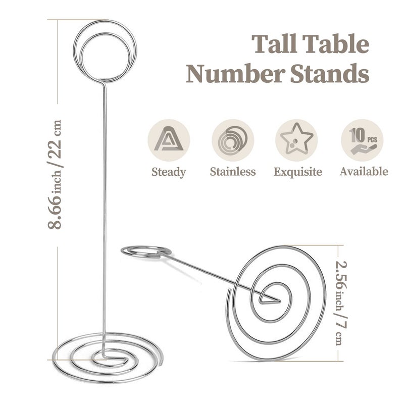 RONTEDA Table Number Holders 10Pcs - 8.75 inch Tall Table Number Stands Place Card Holder for Wedding Party Graduation Reception Restaurant Home Photo Picture Office Memo (Silver, 8.75") - Image 2