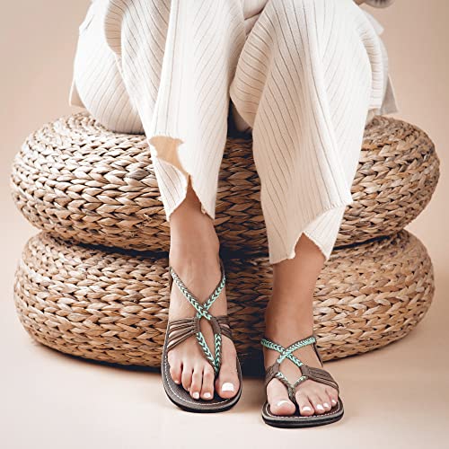 Plaka Seashell Flat Summer Sandals for Women | Perfect for the Beach, Walking & Dressy Occasions | Turquoise Gray | Size 9 - Image 3