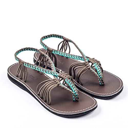 Plaka Seashell Flat Summer Sandals for Women | Perfect for the Beach, Walking & Dressy Occasions | Turquoise Gray | Size 9 - Image 2