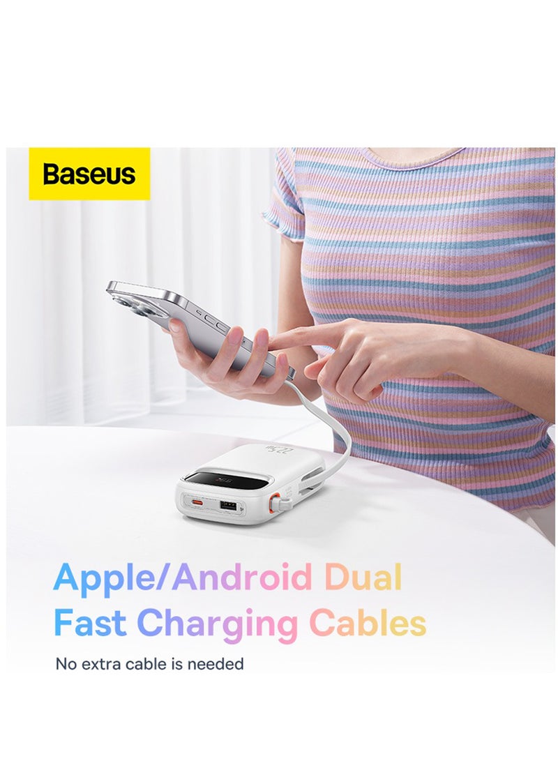 Baseus 20000 mAh Portable Charger Power Bank 22.5W 20000mAh Fast Charging Portable Phone Charger With Built In Lightning And USB C Output Cable LED Display Battery Pack For iPhone Samsung Android Pixel iPad White - Image 3