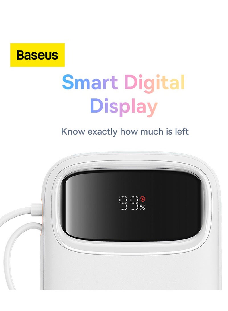 Baseus 20000 mAh Portable Charger Power Bank 22.5W 20000mAh Fast Charging Portable Phone Charger With Built In Lightning And USB C Output Cable LED Display Battery Pack For iPhone Samsung Android Pixel iPad White - Image 5