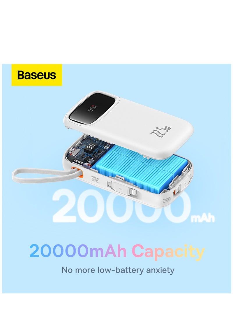 Baseus 20000 mAh Portable Charger Power Bank 22.5W 20000mAh Fast Charging Portable Phone Charger With Built In Lightning And USB C Output Cable LED Display Battery Pack For iPhone Samsung Android Pixel iPad White - Image 2