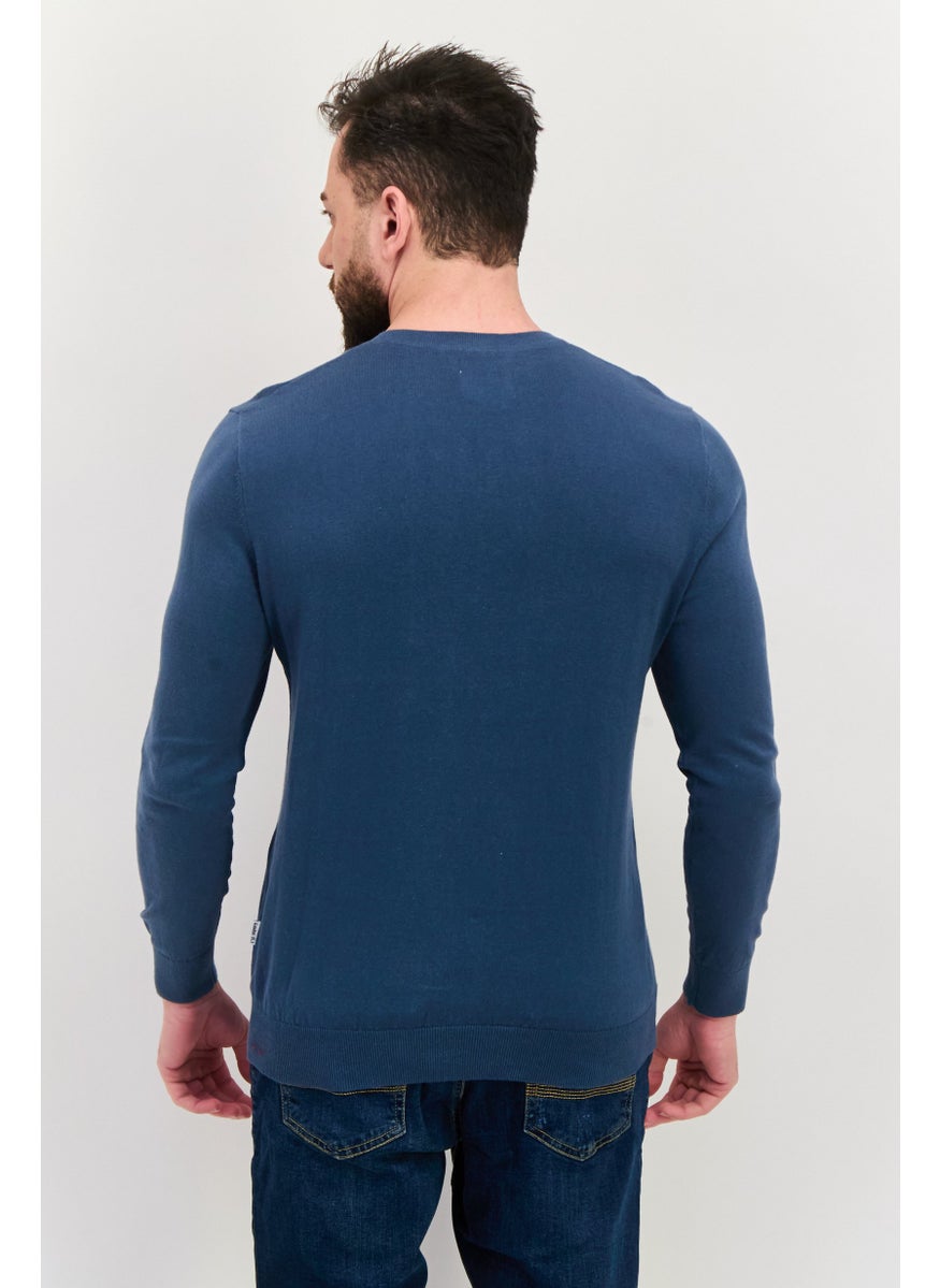 Peter Werth Men Crew Neck Embroidered Logo Long Sleeve Sweater, Sage Blue  - Image 2