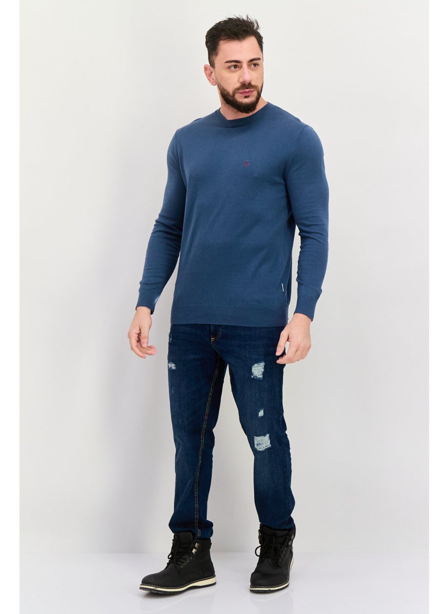 Peter Werth Men Crew Neck Embroidered Logo Long Sleeve Sweater, Sage Blue  - Image 3