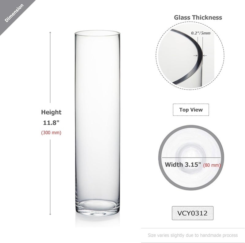 WGVI Cylinder Vase, 3" W x 12" H, Clear Bud Skinny Narrow Glass Candle Holder Planter Terrarium for Wedding Party Flowers Centerpieces Home Office Decor, 1 Piece - Image 1