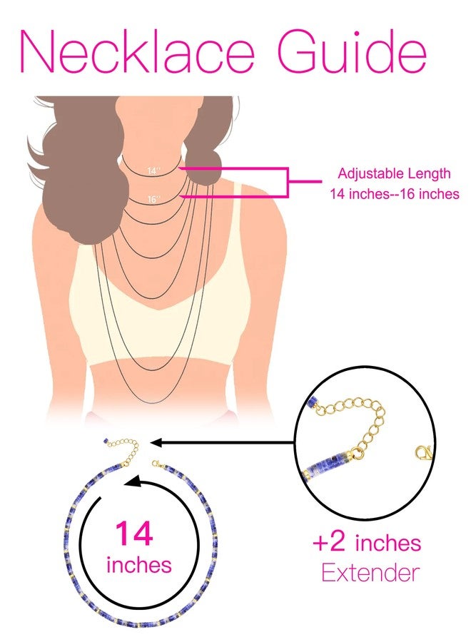 MIDDLUX Choker Necklace for Women, Blue Dumortierite Quartz Beaded Choker, 15" Stainless Steel Chain with Lobster Clasp - Image 3
