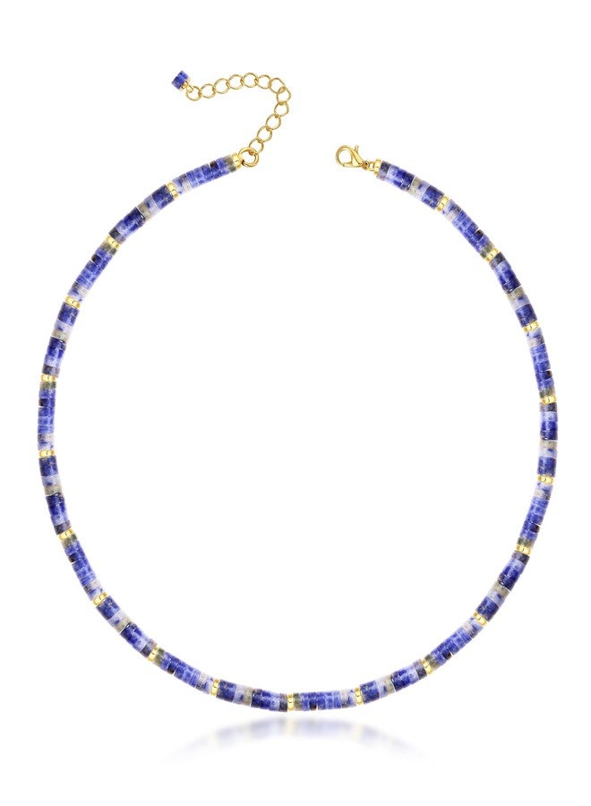 MIDDLUX Choker Necklace for Women, Blue Dumortierite Quartz Beaded Choker, 15" Stainless Steel Chain with Lobster Clasp - Image 1