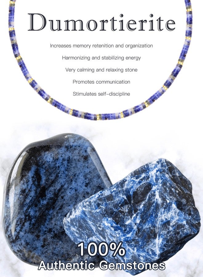 MIDDLUX Choker Necklace for Women, Blue Dumortierite Quartz Beaded Choker, 15" Stainless Steel Chain with Lobster Clasp - Image 5