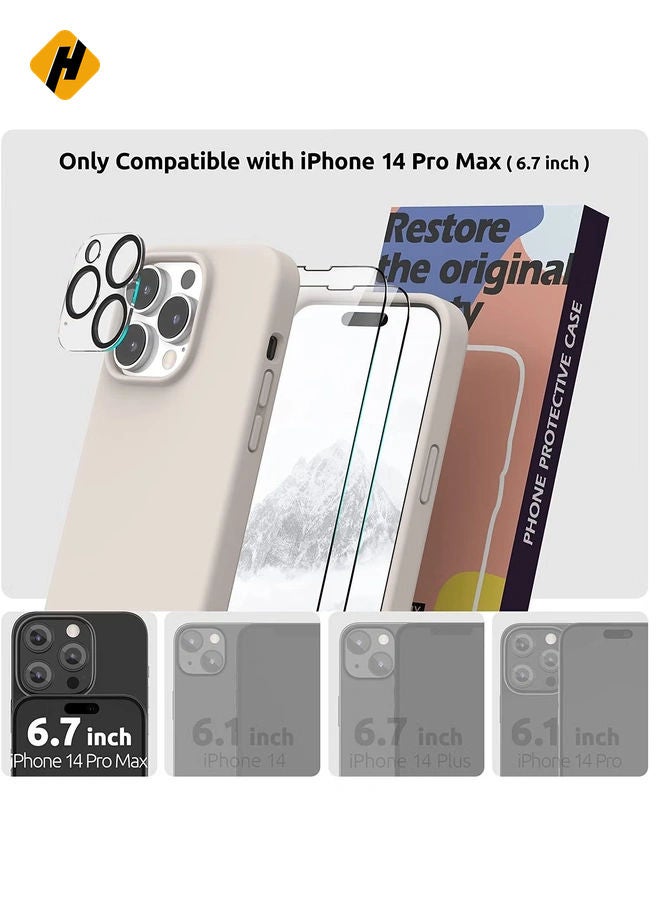 (4 in 1 iPhone 14 Pro MAX Case (6.7 inch 2022), Compatible with Mag Safe  with 2 Screen Protector + 1 Camera Protector Silicone Case for iPhone 14 Pro MAX (Stone)  - Image 2