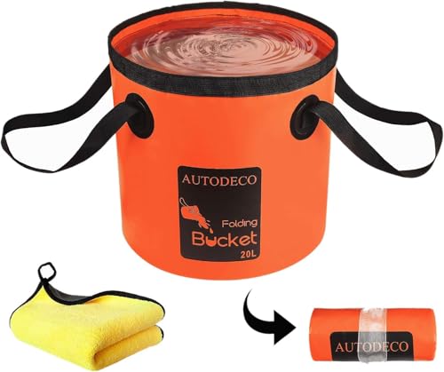 AUTODECO Collapsible Bucket 5 Gallon Container Folding Water Bucket Portable Wash Basin for Camping Fishing Travelling Outdoor Gardening Orange 1Pcs 20L - Image 1