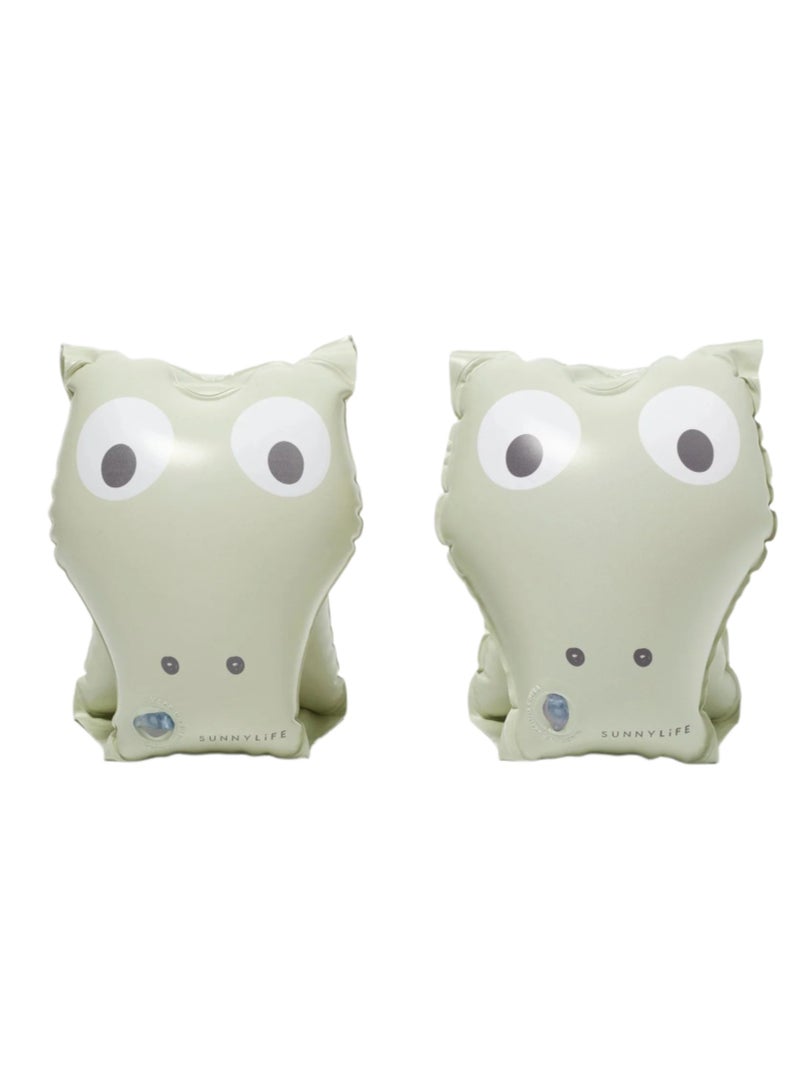 SUNNY LIFE Kids Inflatable Arm Bands Cookie the Croc Light Khaki - Image 2
