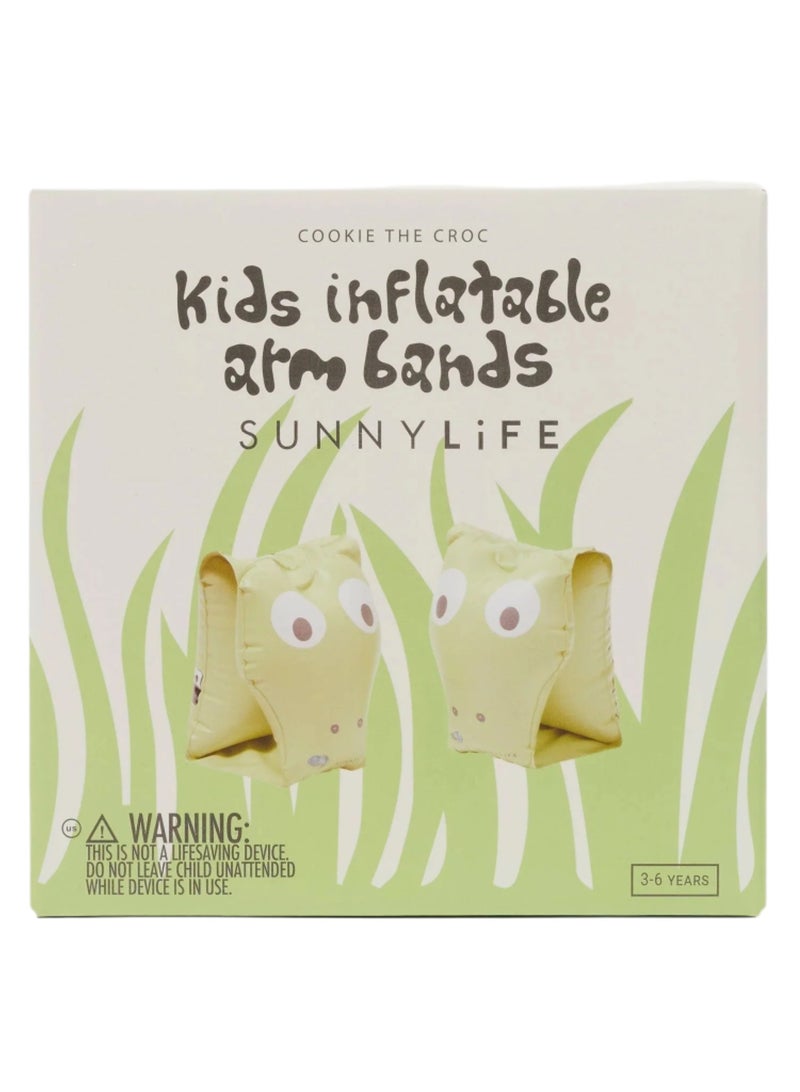 SUNNY LIFE Kids Inflatable Arm Bands Cookie the Croc Light Khaki - Image 3
