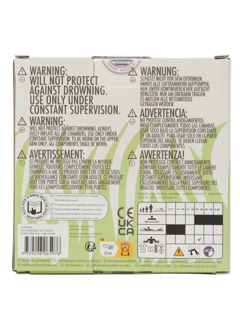 SUNNY LIFE Kids Inflatable Arm Bands Cookie the Croc Light Khaki - Image 4