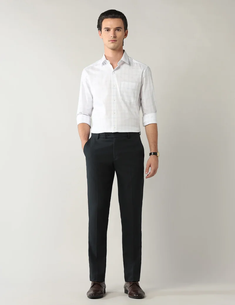 Arrow Dark Grey Mid Rise Smartflex Trousers for Men | Best Price UAE
