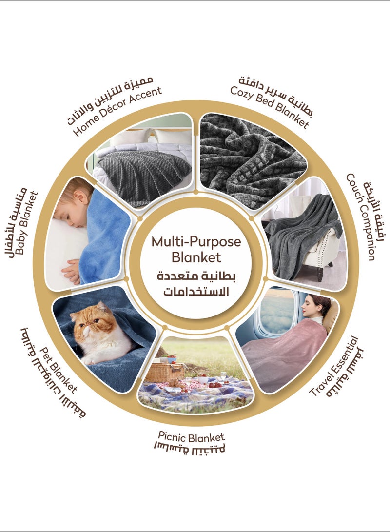 دوناتيلا بطانية صوف وافل ناعمة مقاس كينج (200 * 240 سم) بدون سقيفة ، بدون بيلينغ قطيفة مريحة رمي 300 جرام لكل متر مربع بطانية خفيفة الوزن للسرير والأريكة والكرسي والأريكة والتخييم ، ينجي - Image 5