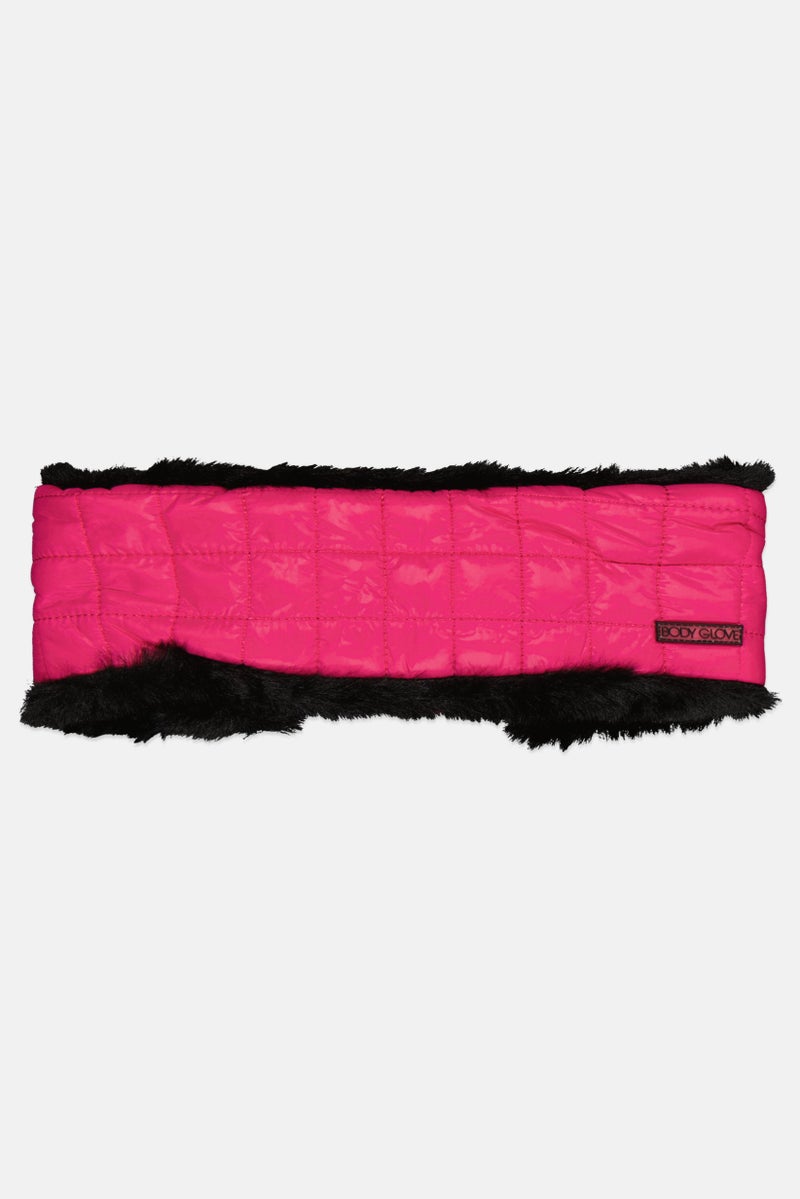 Body Glove Women Shiny Quilted Faux Fur Headband, Pink  - Image 1