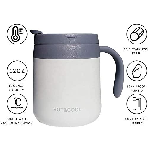 Potency Travel Mug, Insulated Coffee Cup with Lid,Vacuum Insulation Stainless Steel Reusable for Hot Cold Coffee,Tea, Thermal Mug with Non-Slip (White, 350 ML) - Image 2