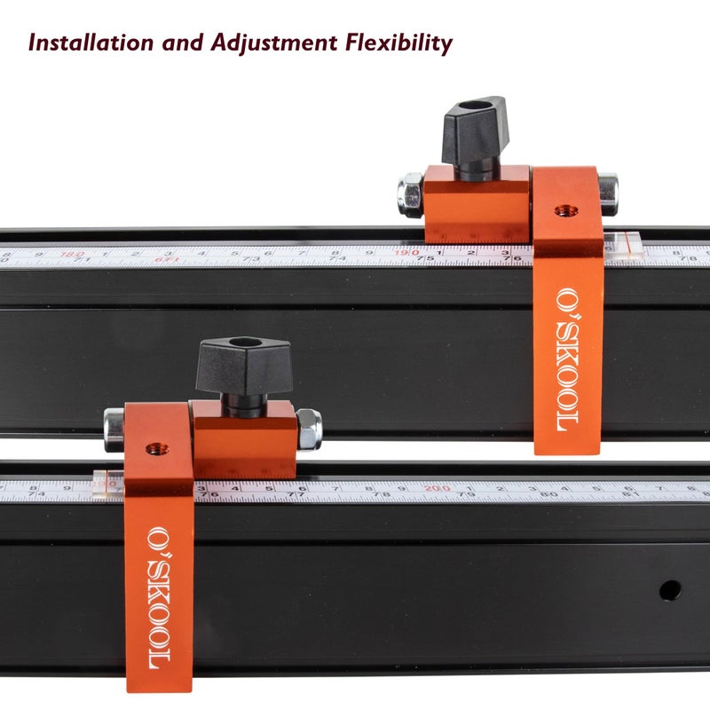 O'SKOOL Miter Saw Fence System with Adjustable Flip Stop â€“ 68" Expandable Aluminum Track with Dual-Direction Measure Tape for Radial Arm Saws, Drill Presses, and Woodworking Stations, RTS024 - Image 5