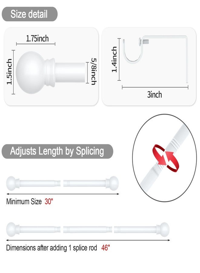 Thestoa Curtain Rods for Windows 30-46 Inch, 5/8" White Curtain Rods, Stainless Steel Small Curtain Rods for Bedroom, Living Room,Kitchen,Farmhouse, Outdoor Curtain rod White - Image 3