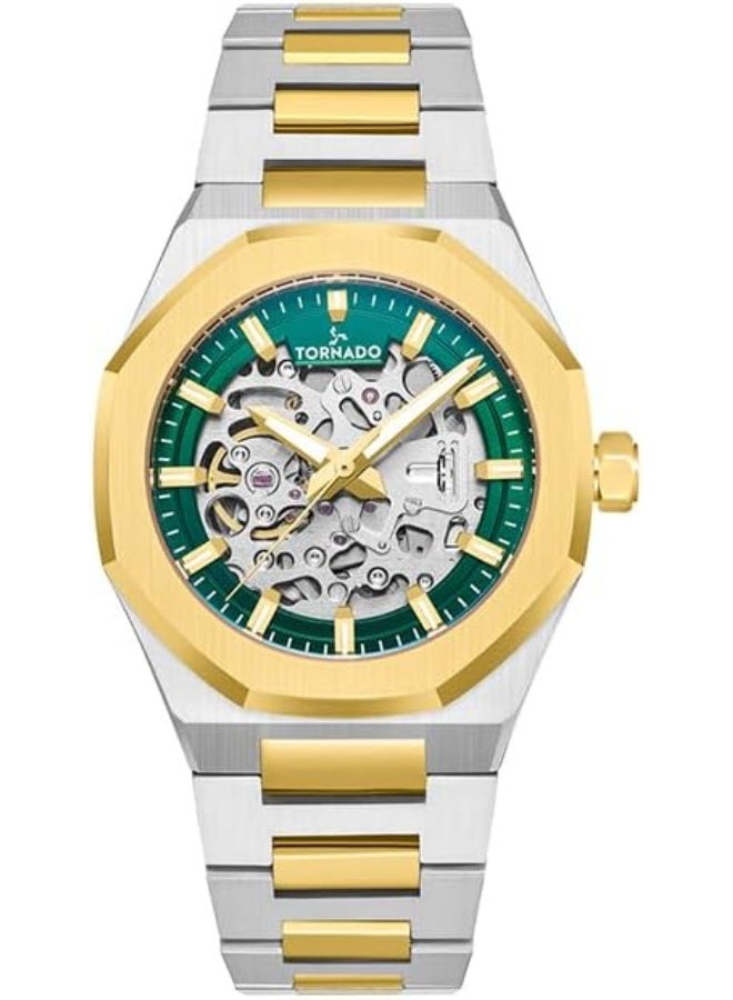 Tornado Autonova Men's Watch, Automatic Display and Solid Stainless Steel Brushed Bracelet Strap - T24303-TBTH, TT Gold - Image 1