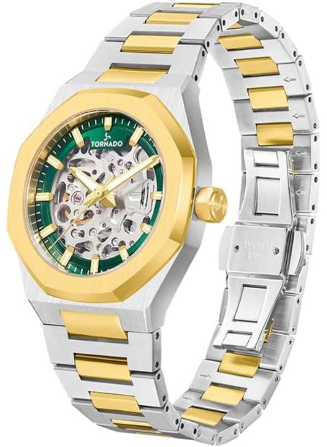 Tornado Autonova Men's Watch, Automatic Display and Solid Stainless Steel Brushed Bracelet Strap - T24303-TBTH, TT Gold - Image 2