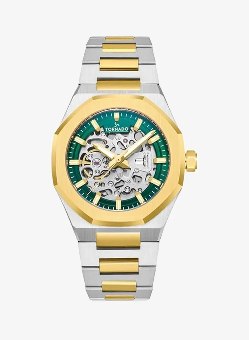 TORNADO Men's  Solid Stainless Steel,Integrated bracelet with Brushed Outer Links, Polished Center Links Automatic Watch T24303-TBTH - 41mm mm