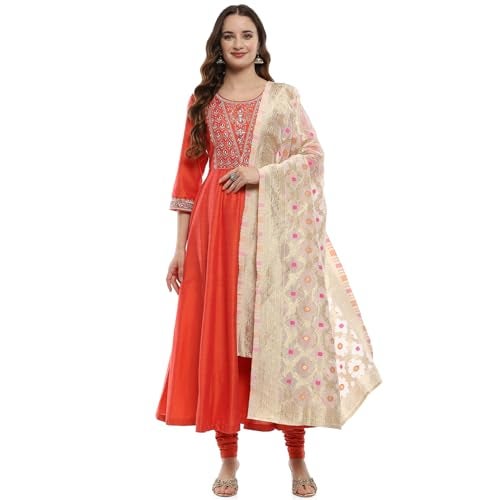 BIBA Orange Polyester Blend Anarkali Suit Set - Image 1