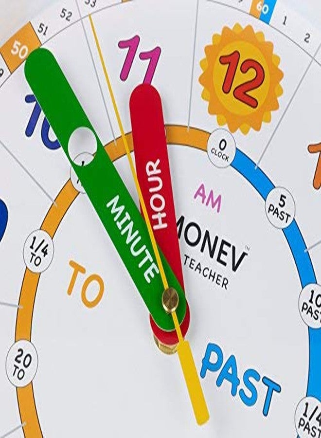 امونيف ساعة حائط للأطفال من أمونيف تايم تيتشر سكوب، سهلة القراءة مع صوت تكتكة صامت. علّم الأطفال قراءة الوقت ومعرفة الوقت مع هذه الساعة التناظرية. - Image 3