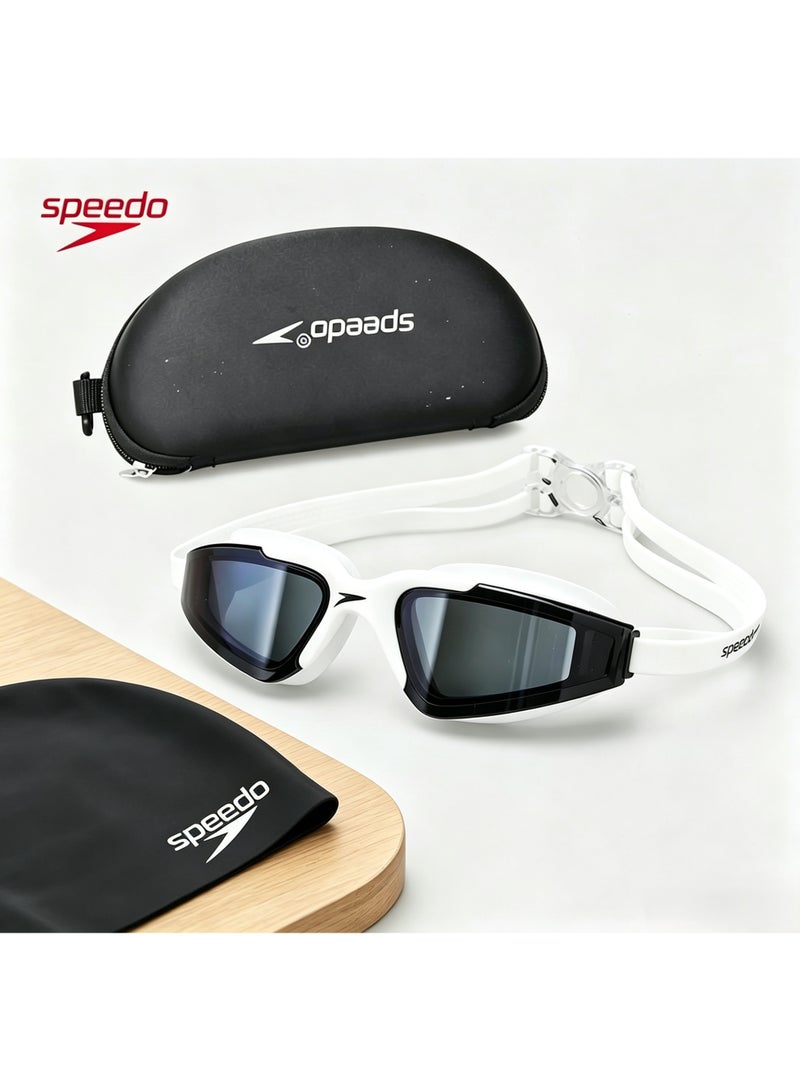 Speedo Swimming Goggles Set with Swim Cap and Case, White/Black