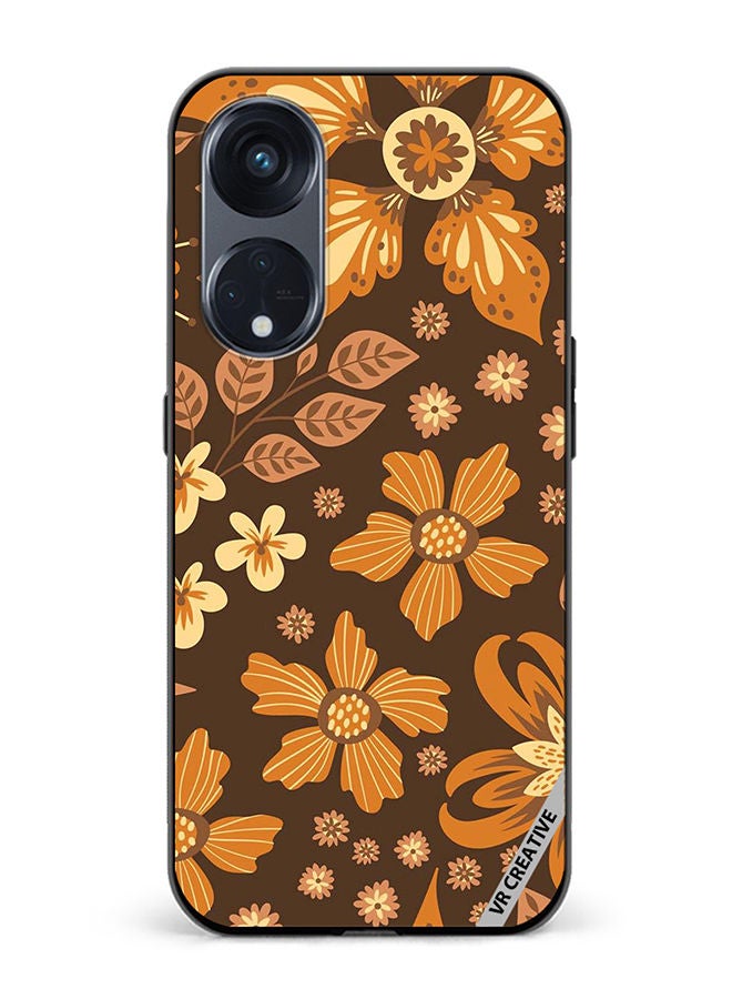 VR CREATIVE Protective Case Cover For Oppo Reno8 T 5G Brown Flowers Design Multicolour - Image 1