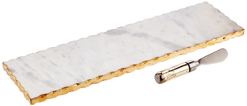 Mud Pie  40700003 Mud Pie Marble and Gold Edge Hostess Set Serving Platter One Size white