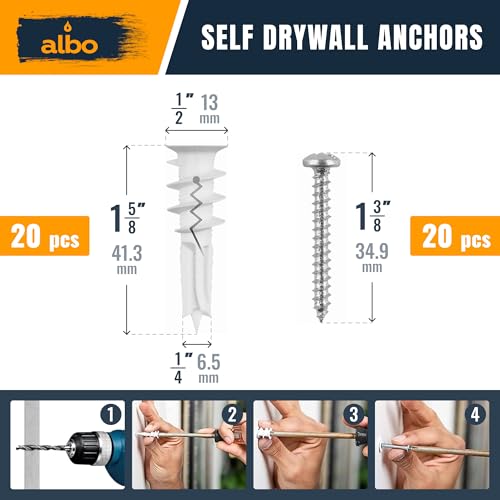 ALBO Drywall Anchor Kit with Screws - 120 Pcs Hollow Wall Set (Grey Butterfly, White Butterfly, Self Drilling, Screws) - Plastic Anchors for Drilling Hollow Walls - Image 4