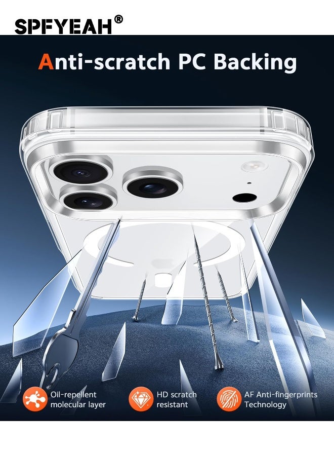 SPFYEAH [3-in-1] iPhone 17 Pro Max Case with HD Tempered Glass Screen Protector & Camera Lens Protector, MagSafe-Compatible Rugged Shockproof Cover, Anti-Yellowing Clear Bumper Case, Anti-Scratch & Anti-Fingerprint Design (Clear Magnetic) - Image 4