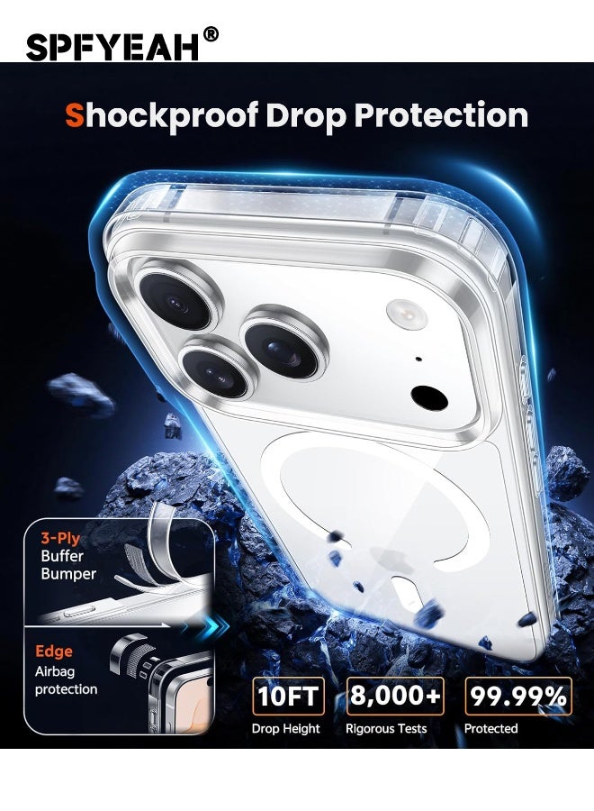 SPFYEAH [3-in-1] iPhone 17 Pro Max Case with HD Tempered Glass Screen Protector & Camera Lens Protector, MagSafe-Compatible Rugged Shockproof Cover, Anti-Yellowing Clear Bumper Case, Anti-Scratch & Anti-Fingerprint Design (Clear Magnetic) - Image 5