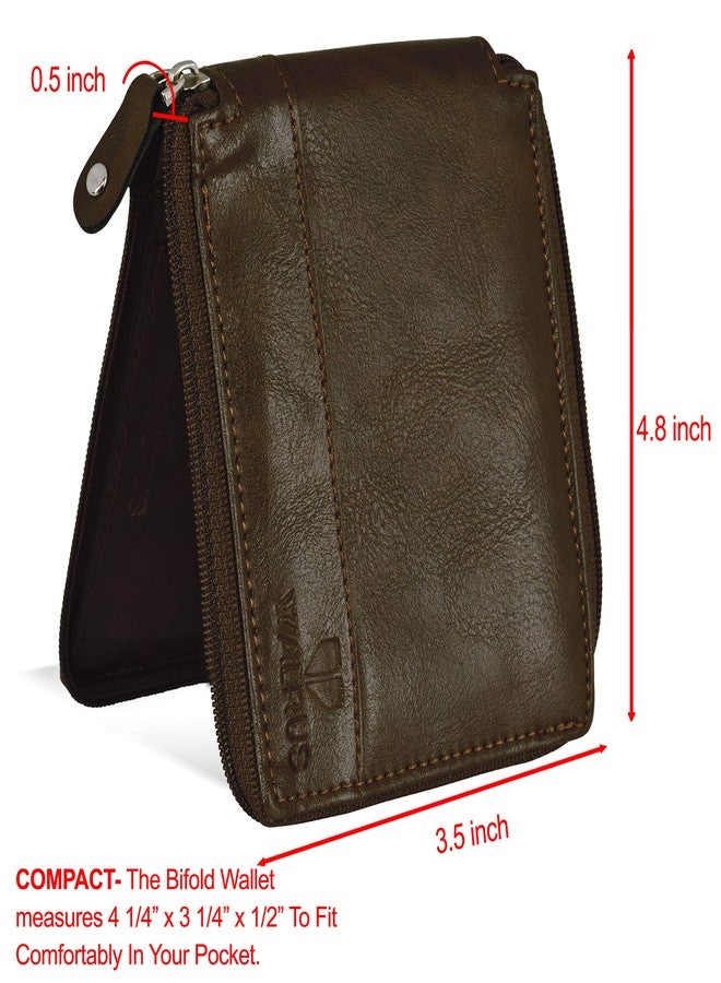 Walrus Zipper-V Brown Vegan Leather Wallet with Coin Pocket | 4 Card Pockets, 2 Main Compartments, 2 Side Pockets | Stylish & Durable for Men - Image 4