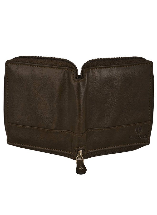 Walrus Zipper-V Brown Vegan Leather Wallet with Coin Pocket | 4 Card Pockets, 2 Main Compartments, 2 Side Pockets | Stylish & Durable for Men - Image 5