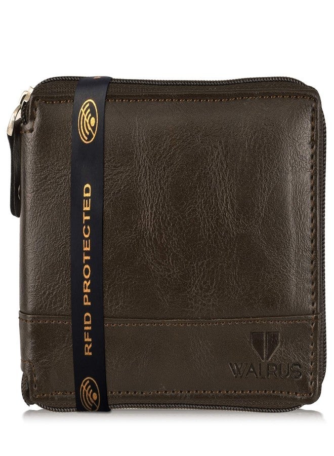 Walrus Zipper-V Brown Vegan Leather Wallet with Coin Pocket | 4 Card Pockets, 2 Main Compartments, 2 Side Pockets | Stylish & Durable for Men - Image 2