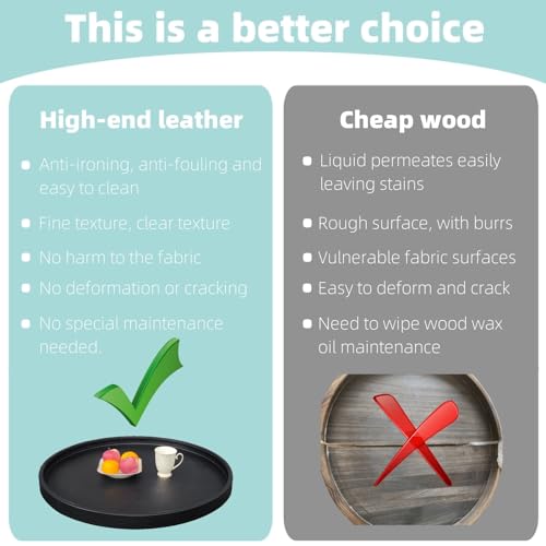 QAVOL 20 x 20 inches High-end Luxury Leather Round Oversized Service Tray, Ottoman & Coffee Tray for Family Dinner, Out-of-House Picnic, Party Essential (20 inch Black) - Image 2